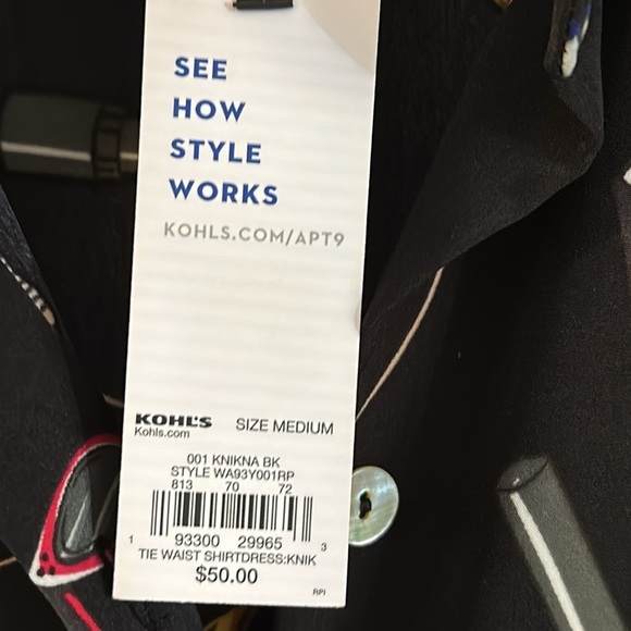 NWT Women’s Kohl’s Apt. 9 Button Front Black Chain Print Shirtdress Size Medium - Picture 8 of 11